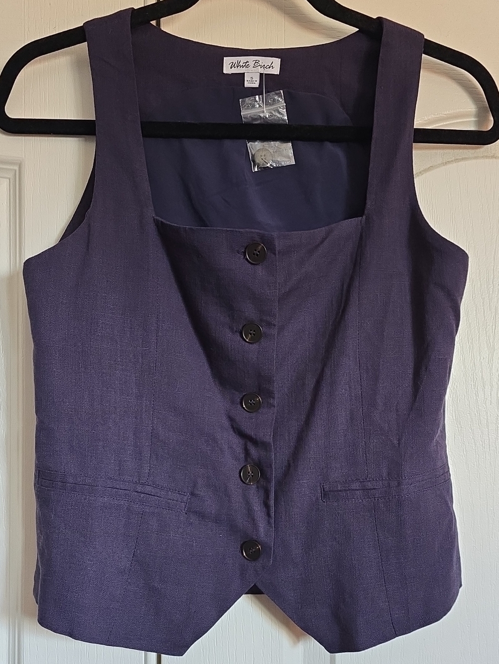 White Birch Women's Navy Blue Sleeveless Button-Front Vest